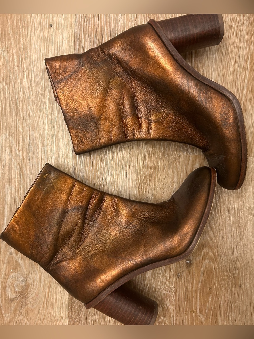 Metallic Copper Women's Leather Ankle Boots